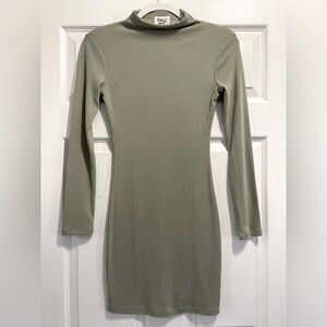 Princess Polly Sage Green Dress Long Sleeves Fitted Mini Stretchy Mock Neck Sz 2